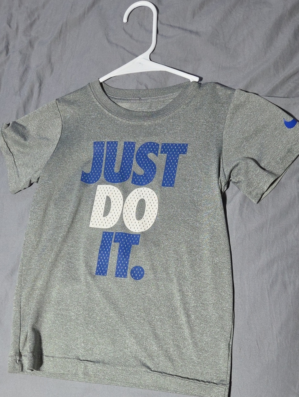 Nike Gray Tee with Blue and White "Just Do It." Graphic